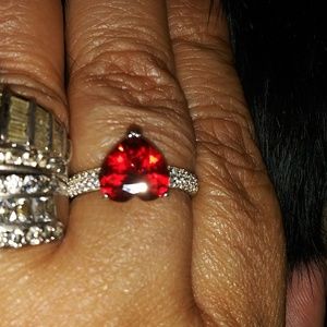 Sterling silver red and white ladies ring
